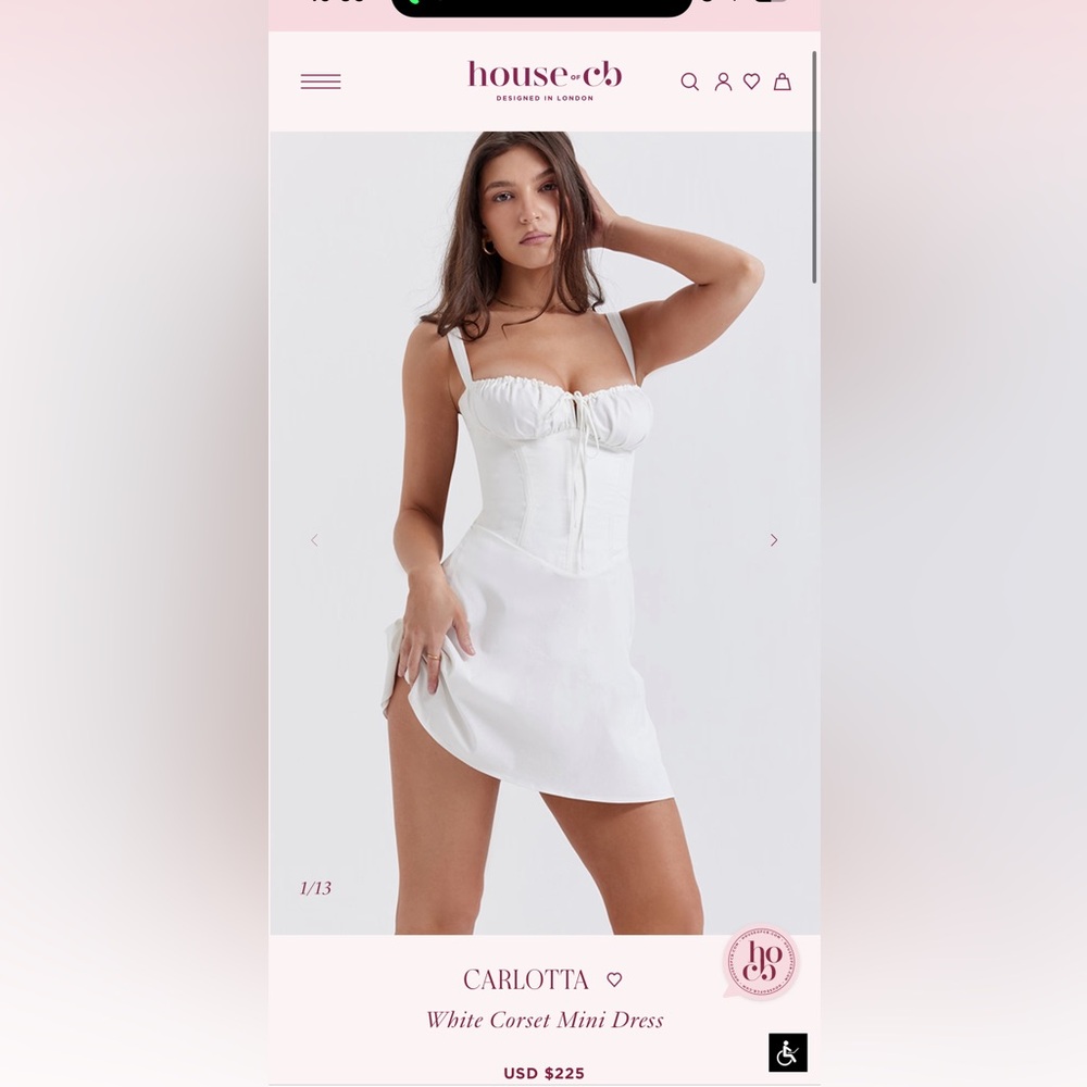 House of CB Carlotta Dress in white size L regular cup